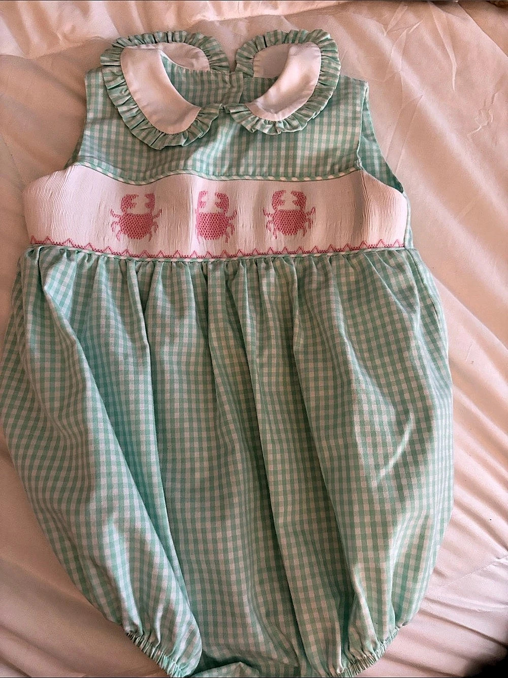 Stitchy Fish Crab Smocked Bubble Romper